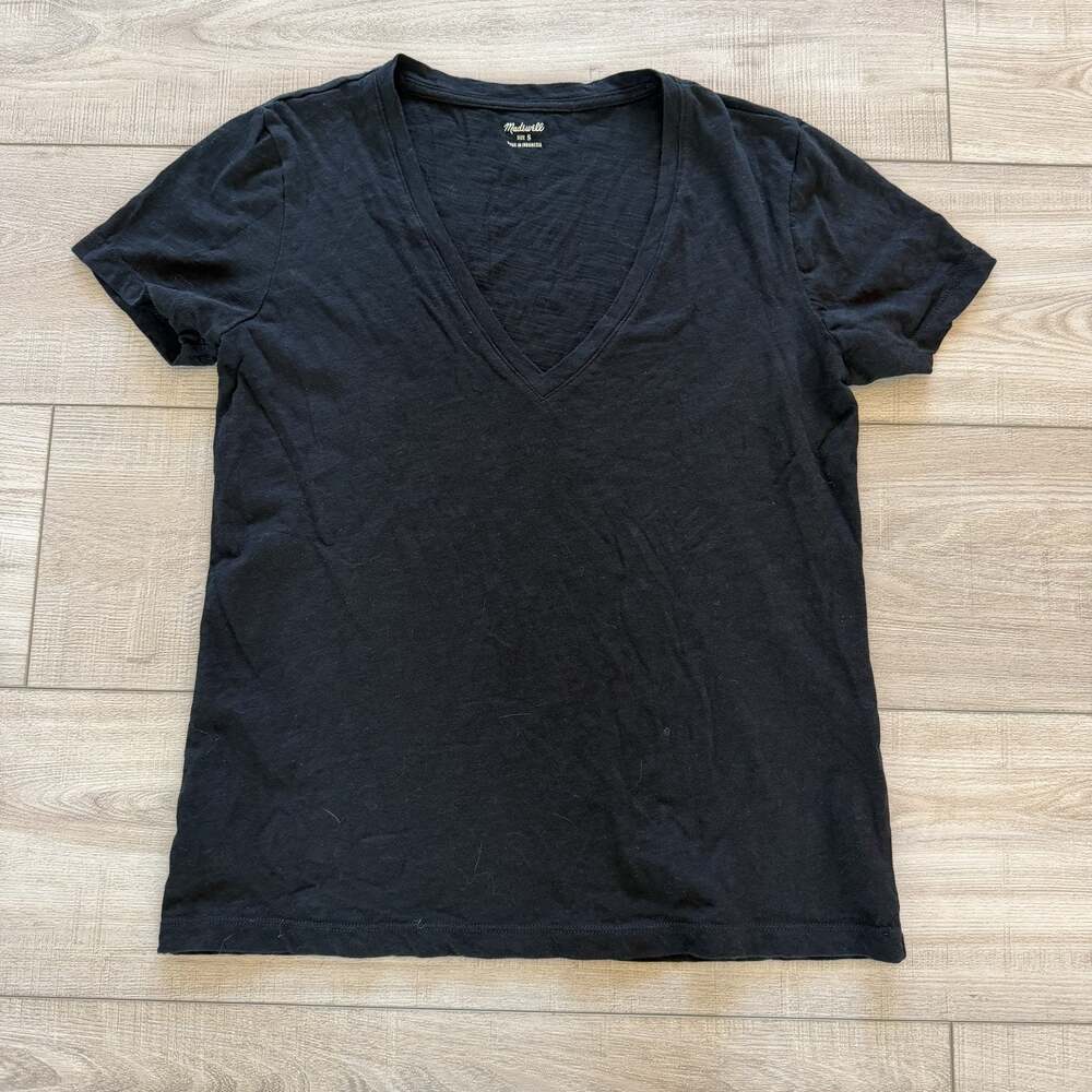 Madewell Womens Small Black V-Neck Tee Short
